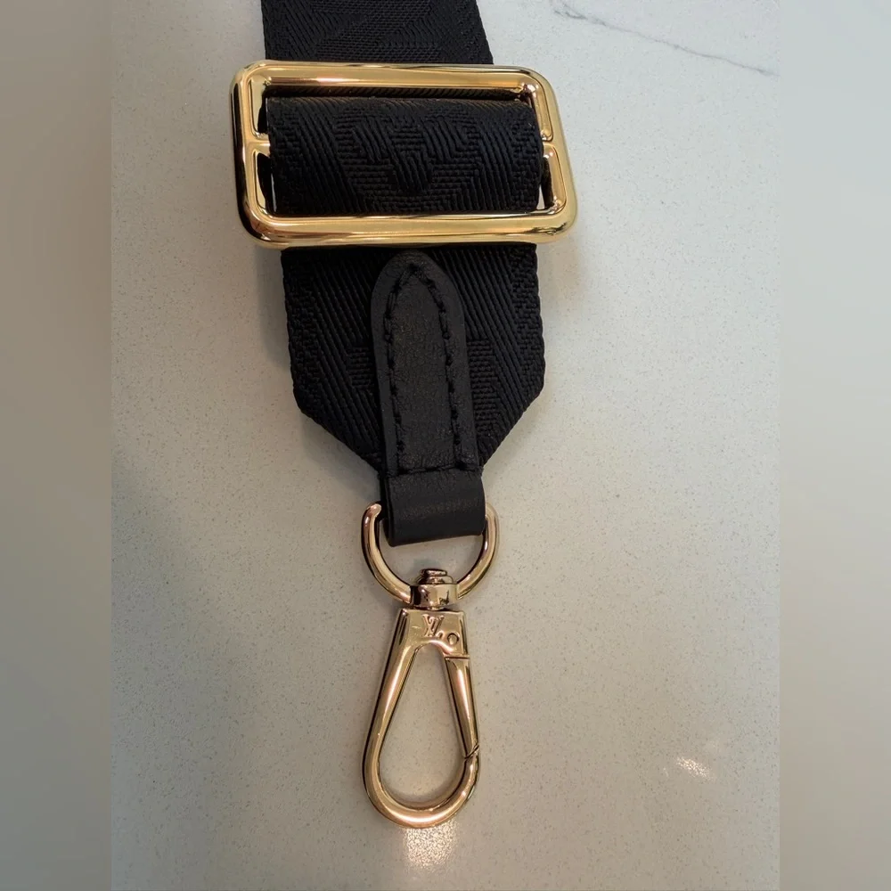 RARE! NEW Louis Vuitton Black Nylon Adjustable Strap with Gold Hardware